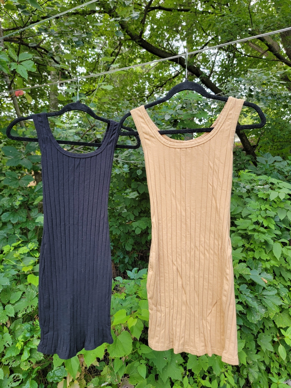 Sleeveless Ribbed Tank Dress in Black and Tan Set Of 2